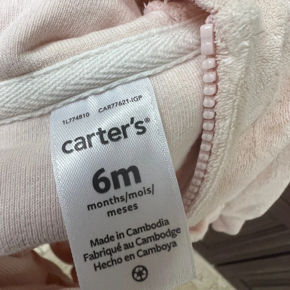 Carter’s 6M Light Pink Terrycloth Girls Bear Zip Up Hoodie Jacket